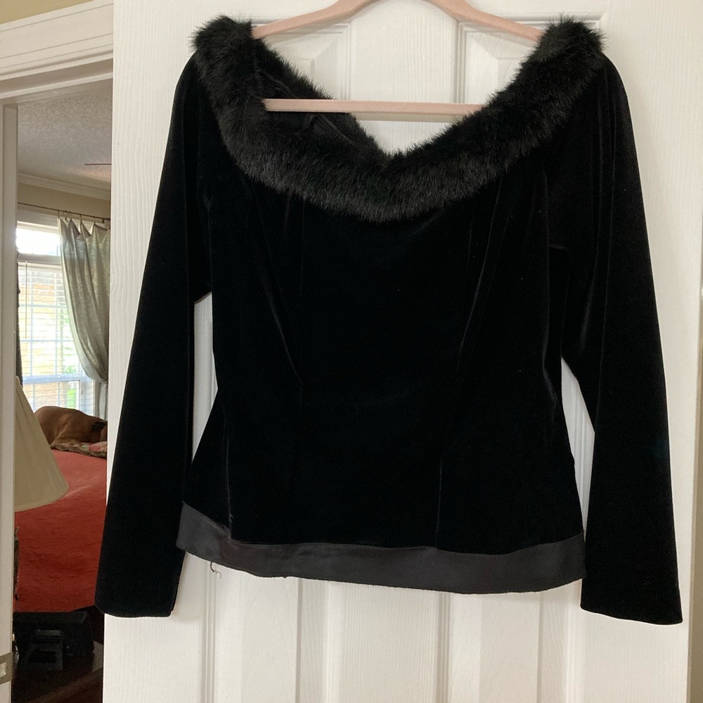 Alex Evening Faux Fur Off the Shoulder Top